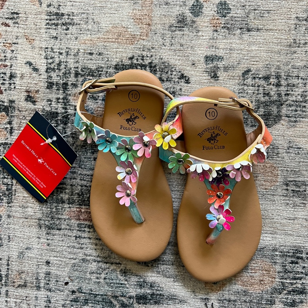 Beverly Hills Polo Club Multicolor Floral Sandals, kids size10, new